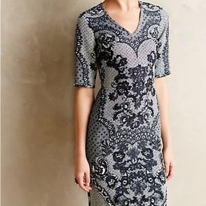 NWT Anthropologie Yoana Baraschi Lace Floral Black White Print Dress Size 2
